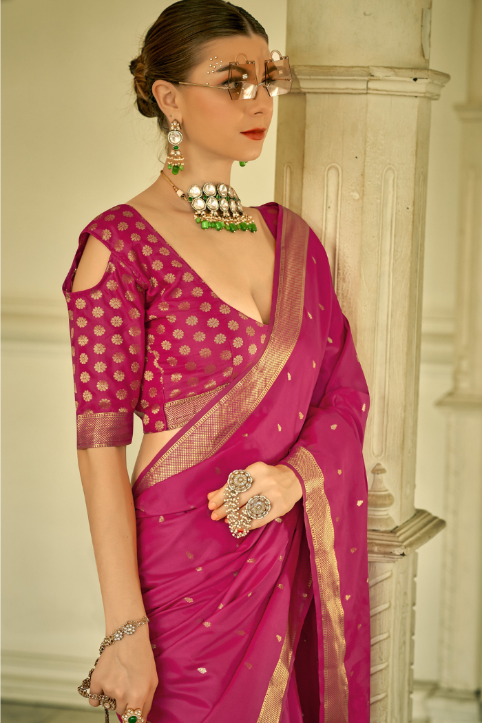 Buy MySilkLove Cranberry Pink Woven Banarasi Silk Saree Online