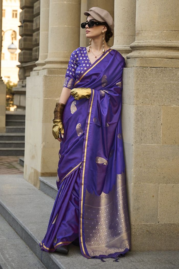 Buy MySilkLove Purple Heart Banarasi Satin Saree Online