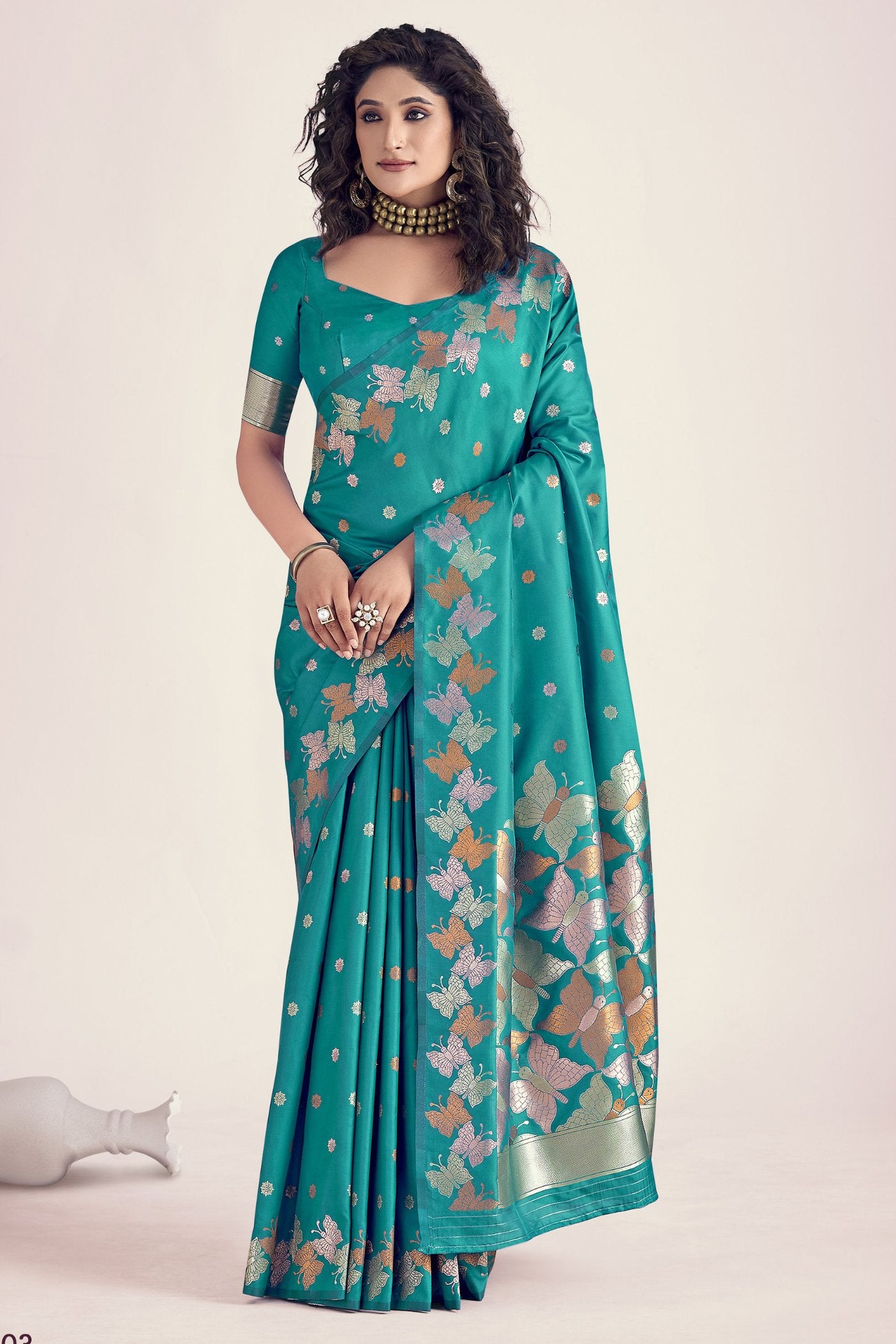 Buy MySilkLove Metallic Seaweed Blue Banarasi Designer Saree Online