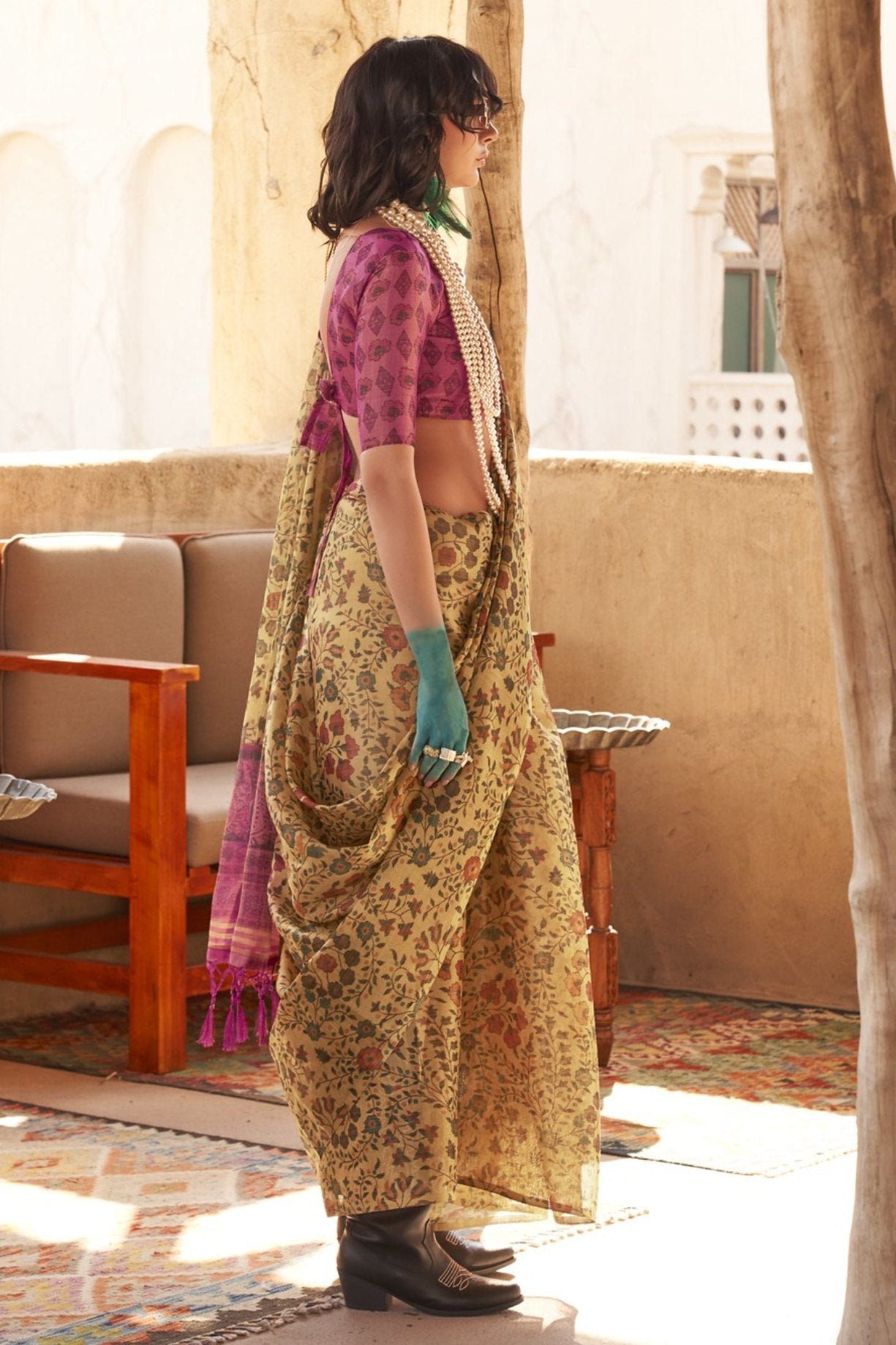 Buy MySilkLove Di Serria Yellow Tissue Handloom Printed Saree Online