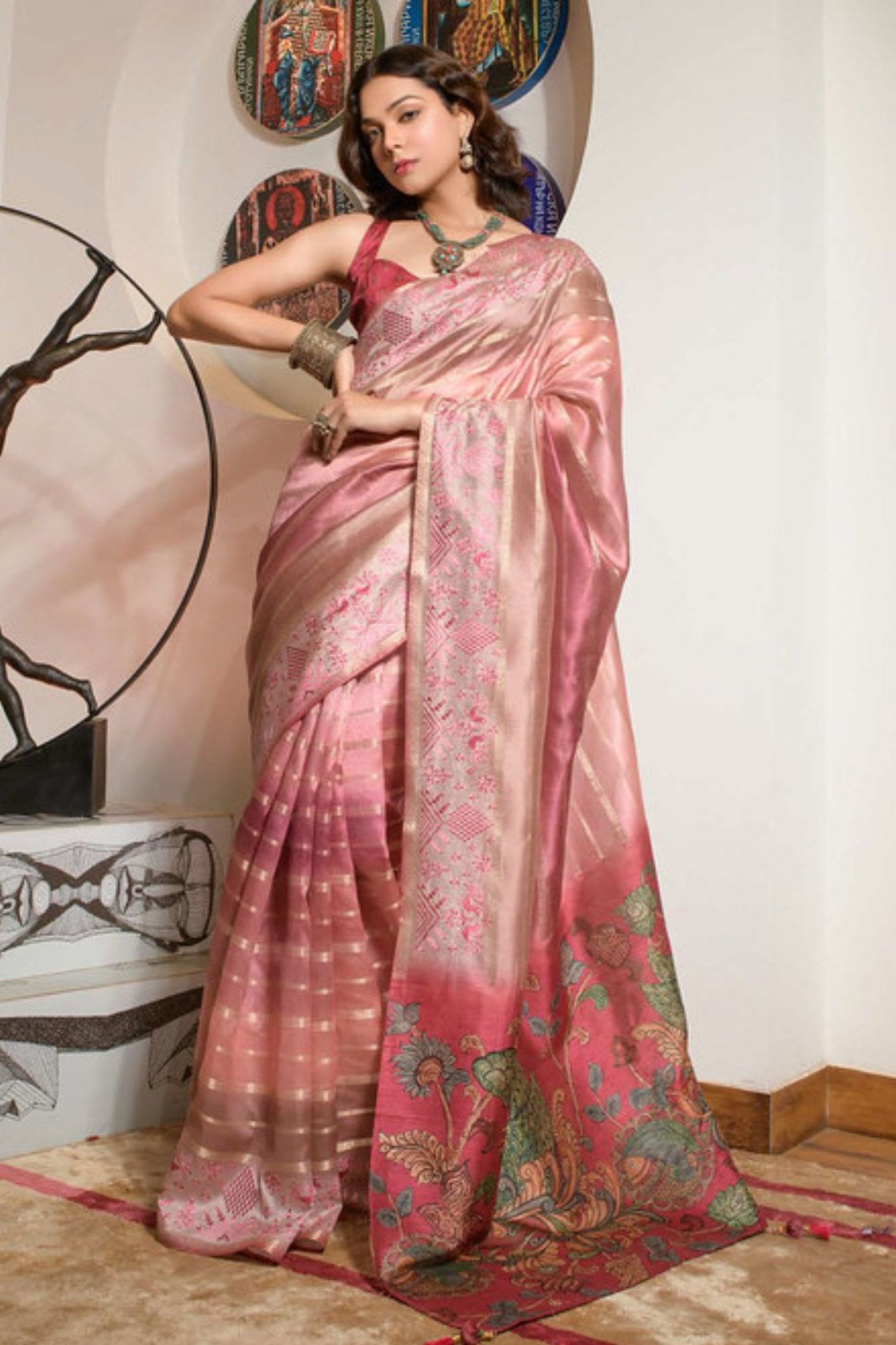 Buy MySilkLove Pastel Pink Organza Saree Online