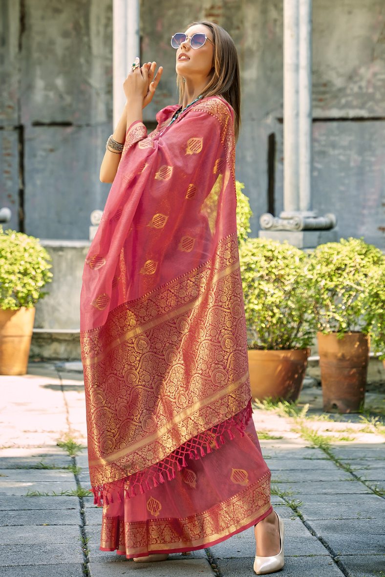 Buy MySilkLove Roman Pink Handloom Banarasi Silk Saree Online