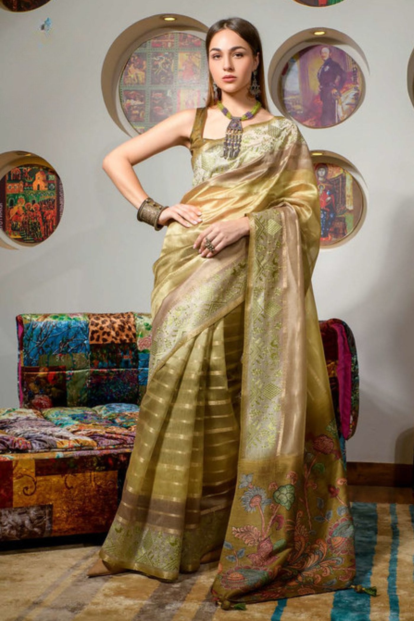 Buy MySilkLove Misty Moss Green Organza Saree Online