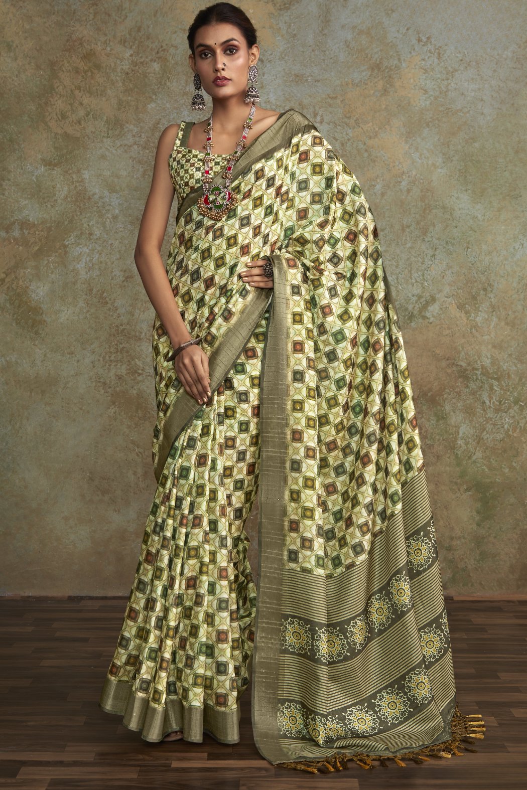 Buy MySilkLove Hillary Green Banarasi Digital Printed Saree Online