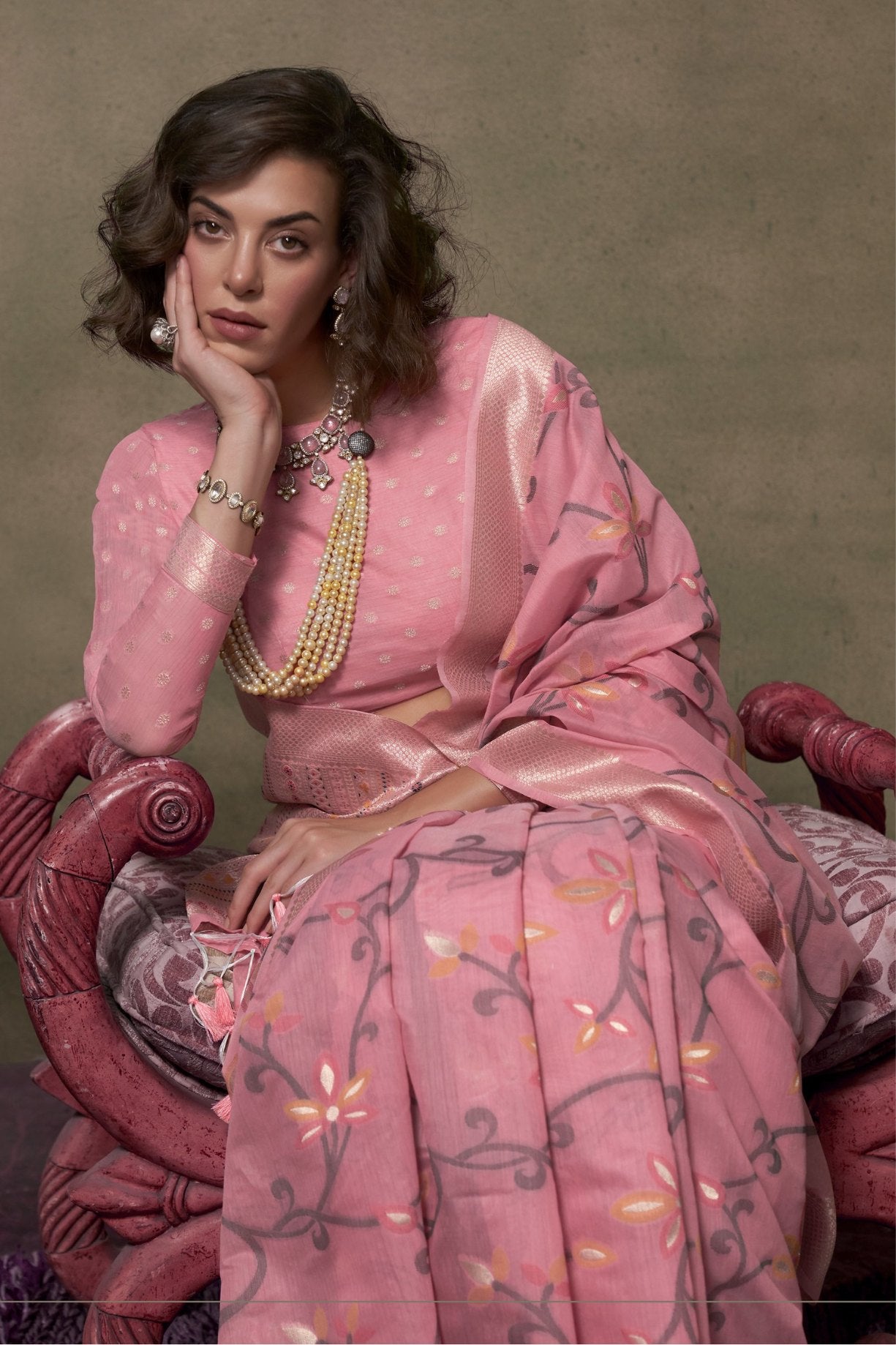 Buy MySilkLove Old Rose Pink Handloom Jamdani Saree Online