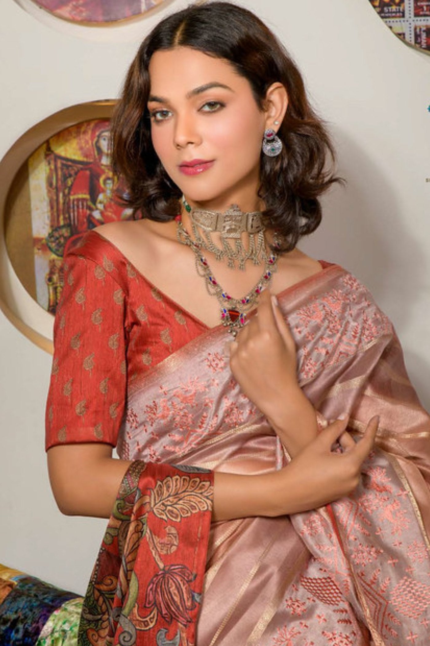Buy MySilkLove Shilo Pink Organza Saree Online