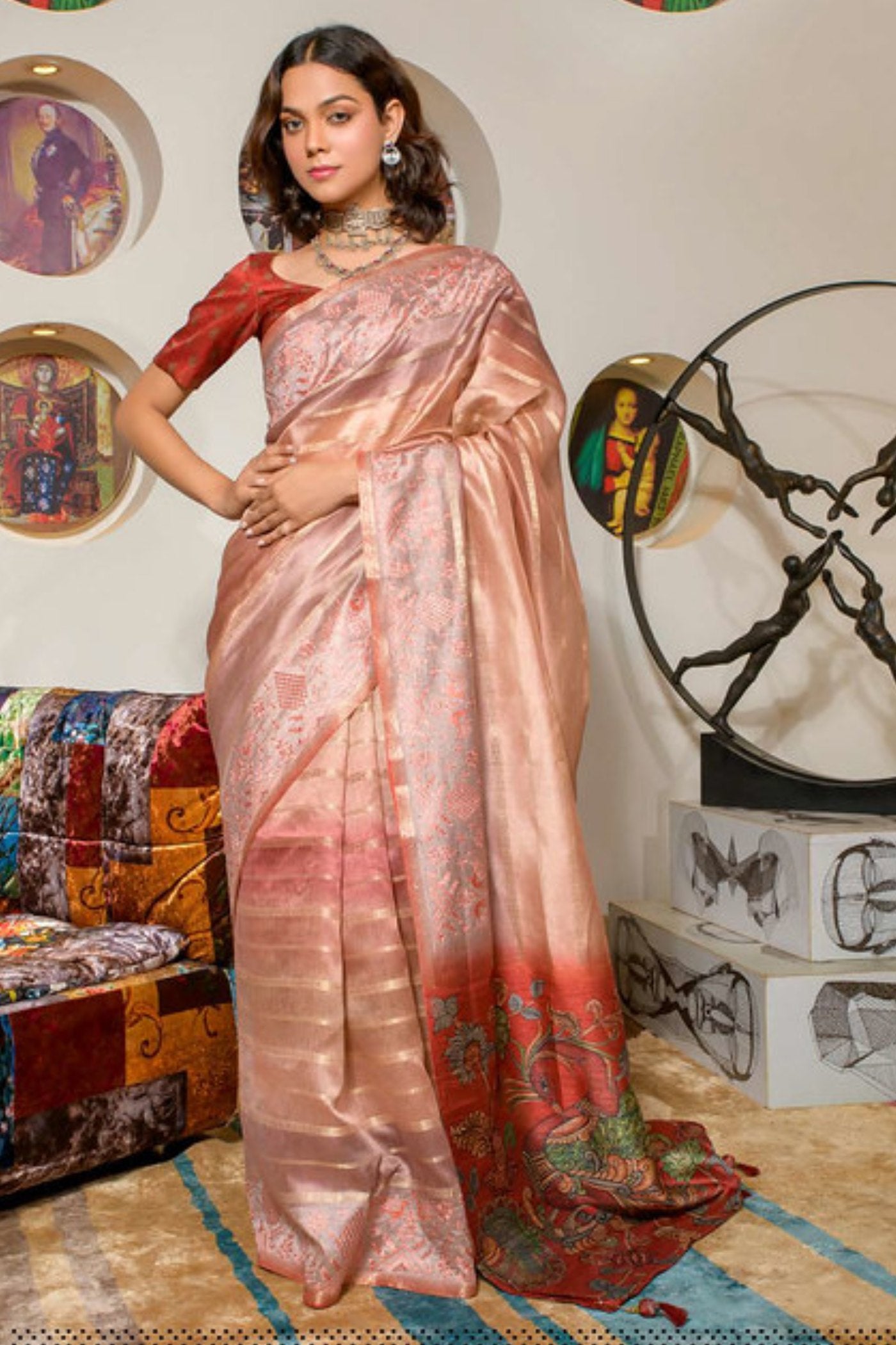 Buy MySilkLove Shilo Pink Organza Saree Online