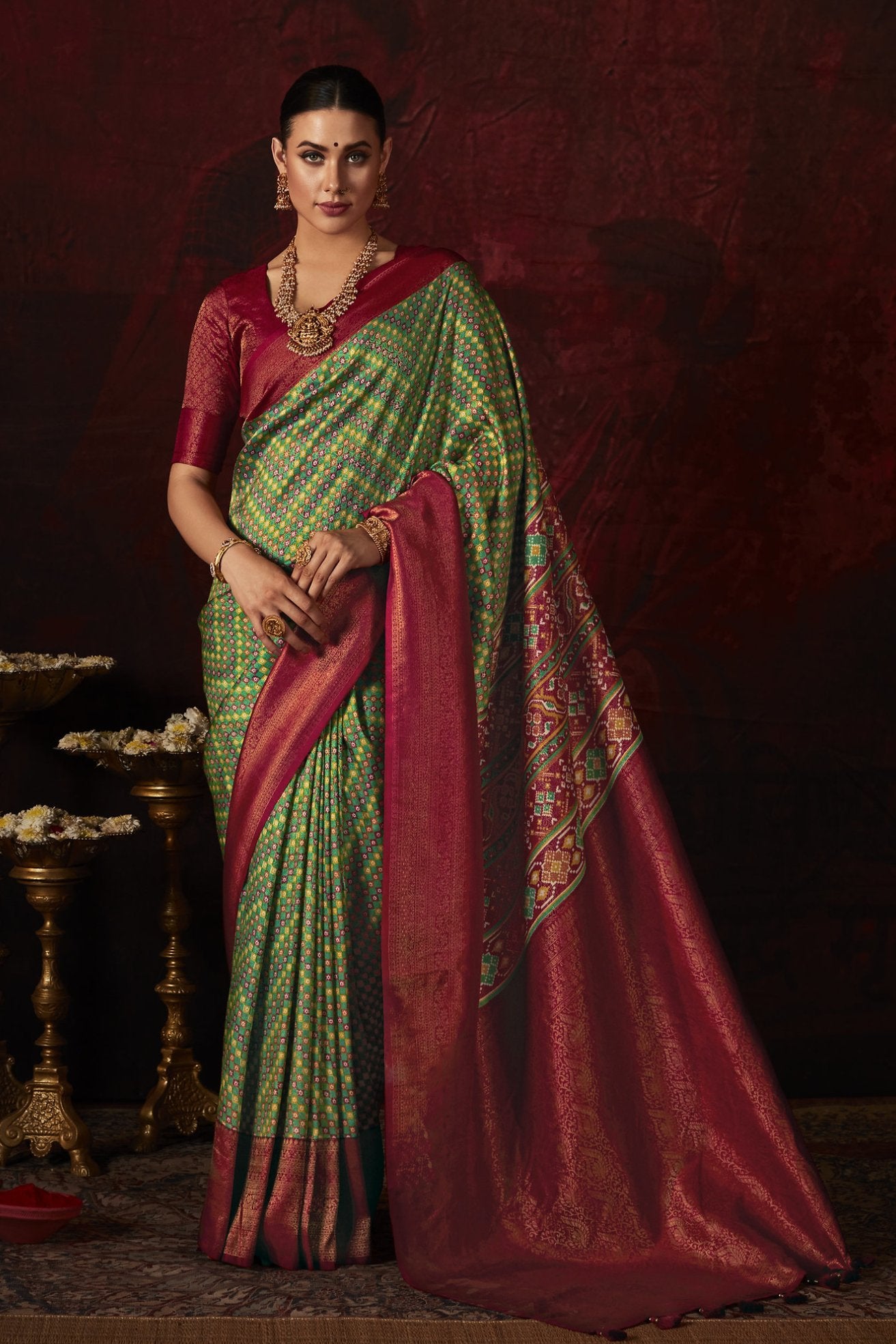 Buy MySilkLove Asparagus Green Banarasi Digital Printed Saree Online