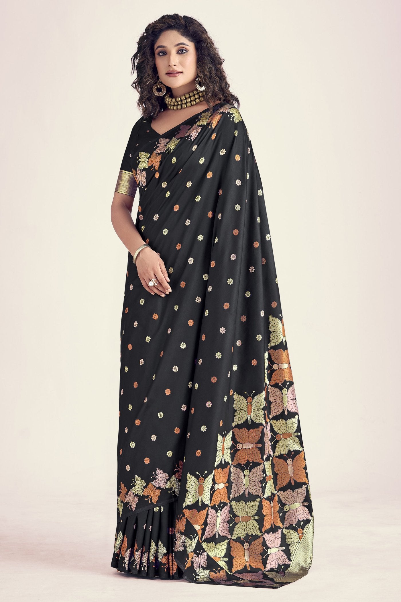 Buy MySilkLove Cinder Black Banarasi Designer Saree Online