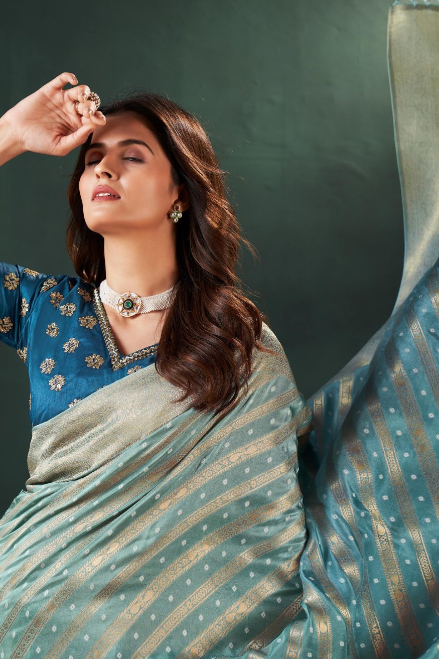 Buy MySilkLove Sail Blue Designer Banarasi Saree Online