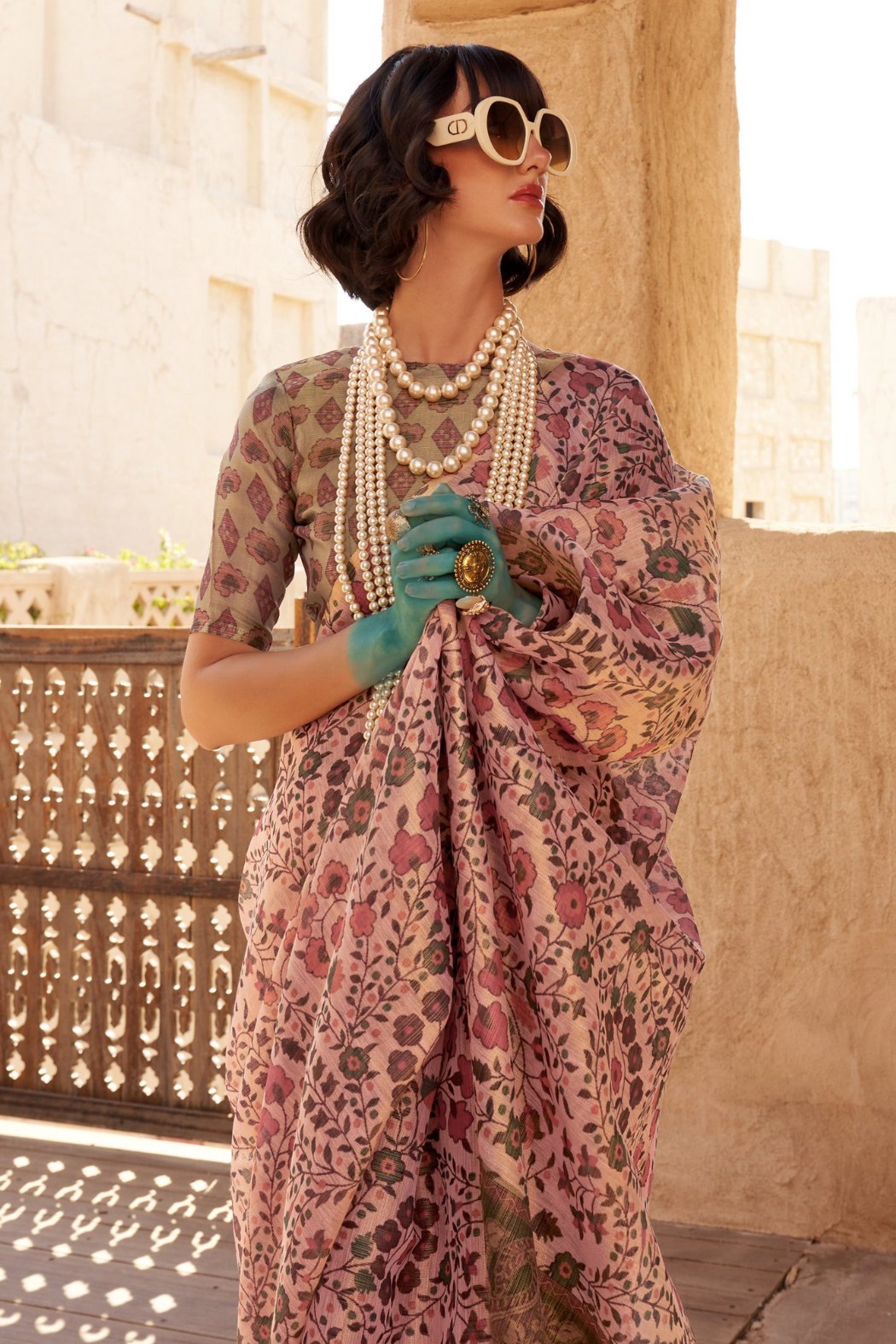 Buy MySilkLove Petite Orchid Brown Tissue Handloom Printed Saree Online