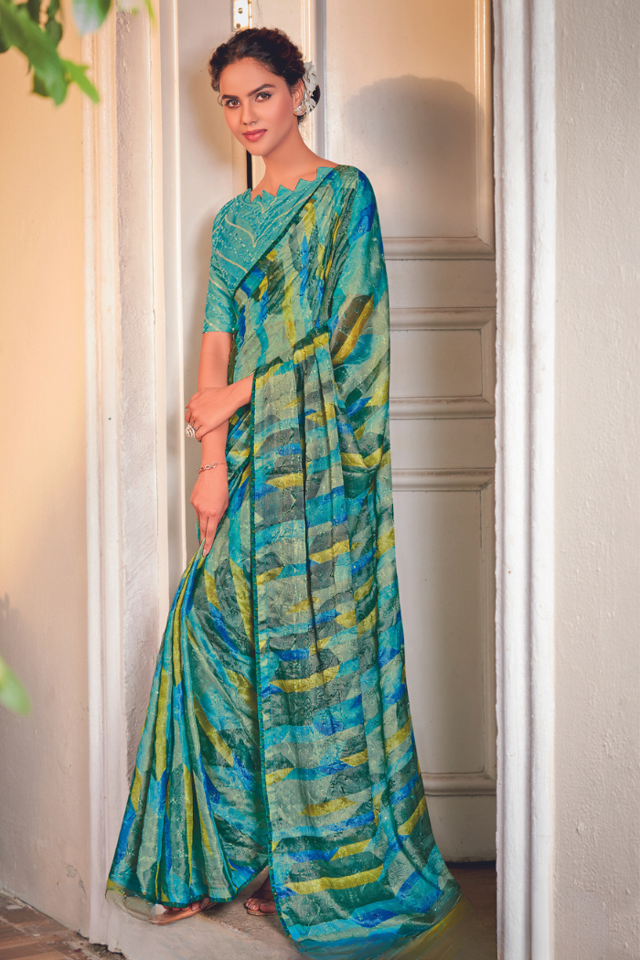 Buy MySilkLove Eastern Blue Georgette Chiffon Saree Online
