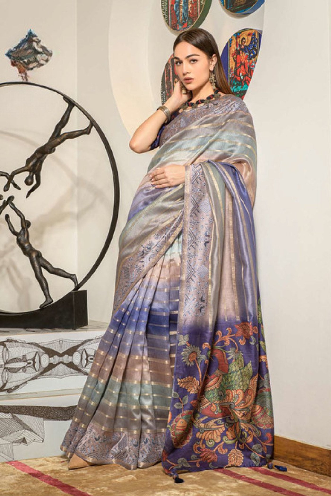 Buy MySilkLove Martini Grey Organza Saree Online