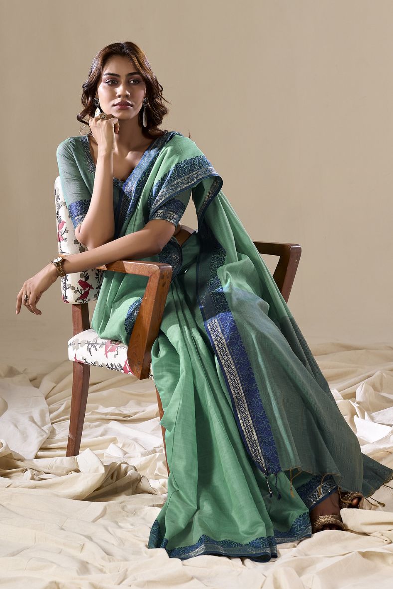 MySilkLove Viridian Green Handloom Cotton Saree