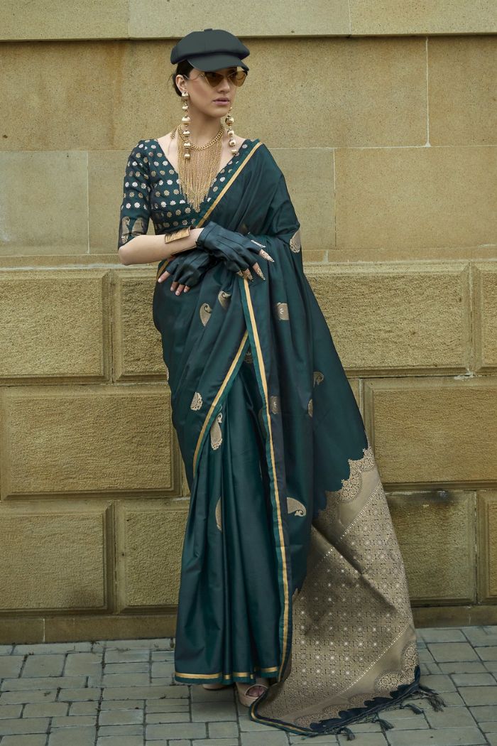 Buy MySilkLove Spectra Green Banarasi Satin Saree Online