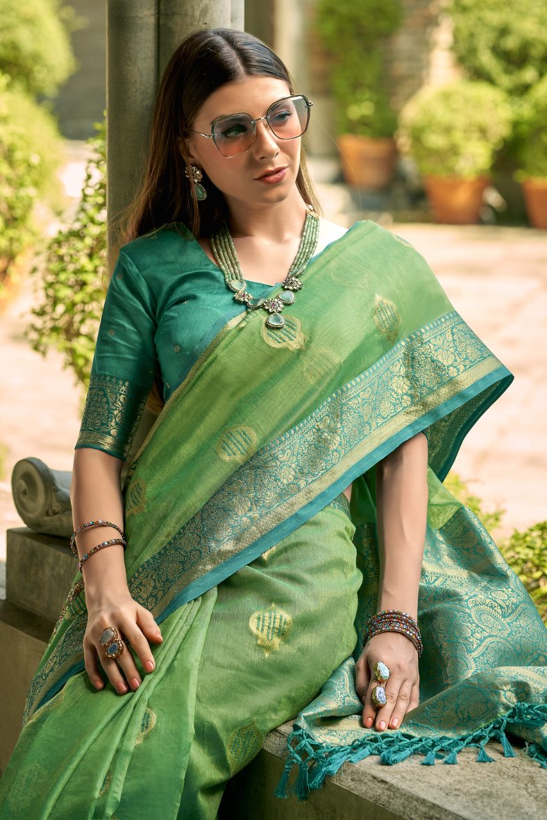 MySilkLove Fern Green Woven Banarasi Silk Saree