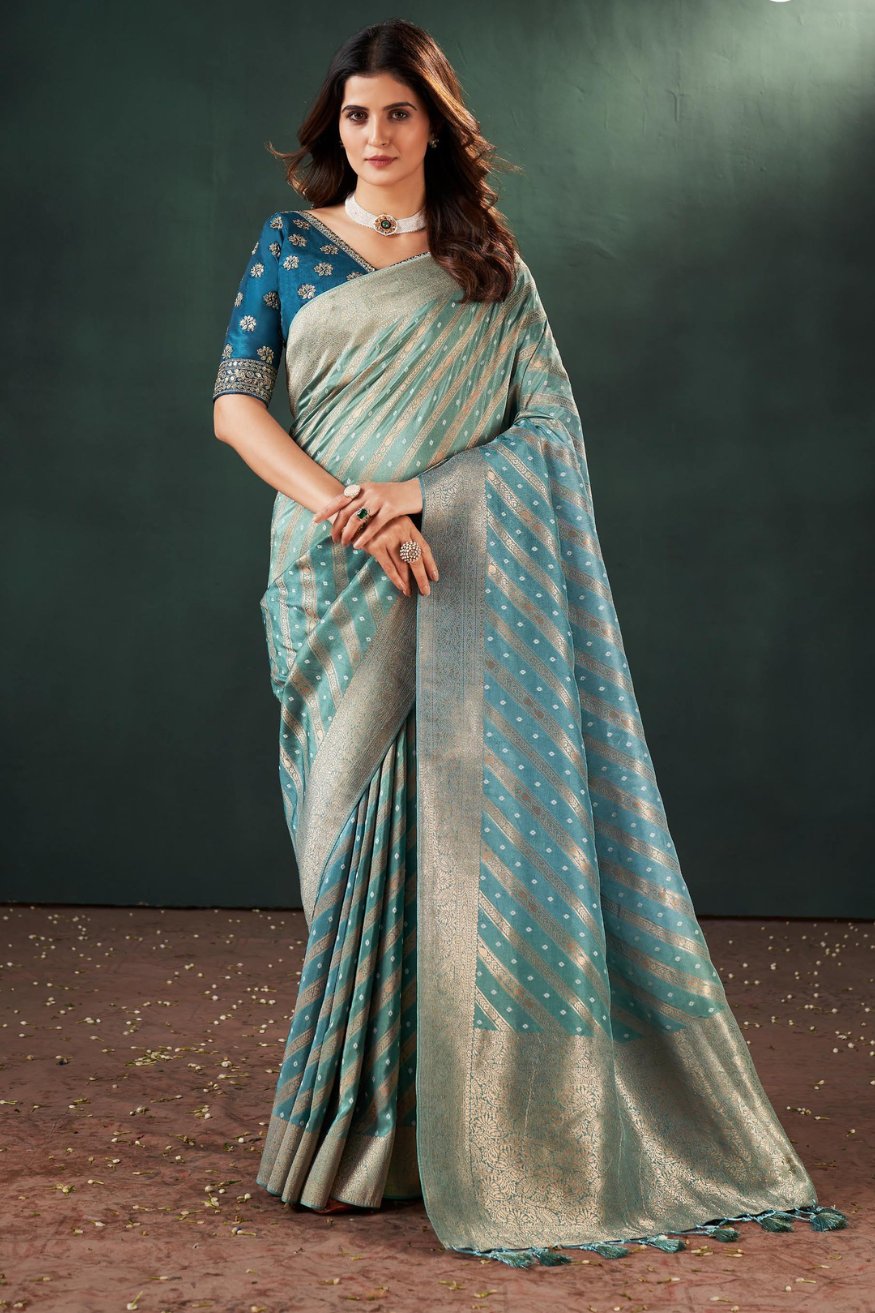 Buy MySilkLove Sail Blue Designer Banarasi Saree Online