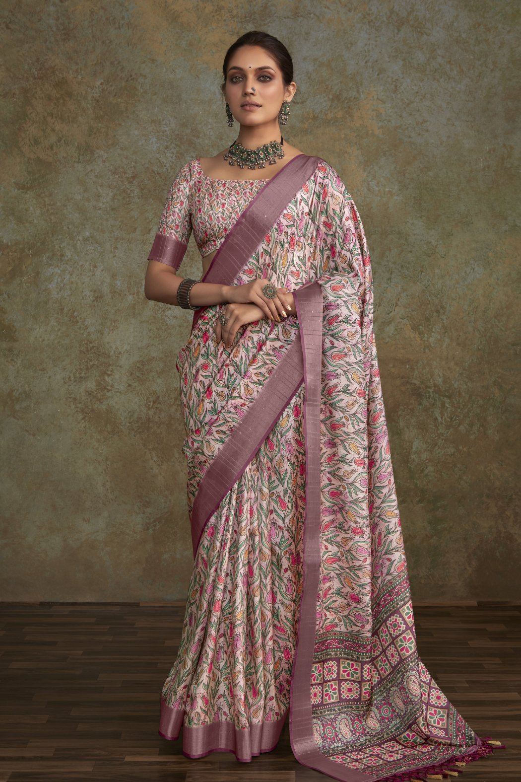 Buy MySilkLove Ferra Purple Banarasi Digital Printed Saree Online