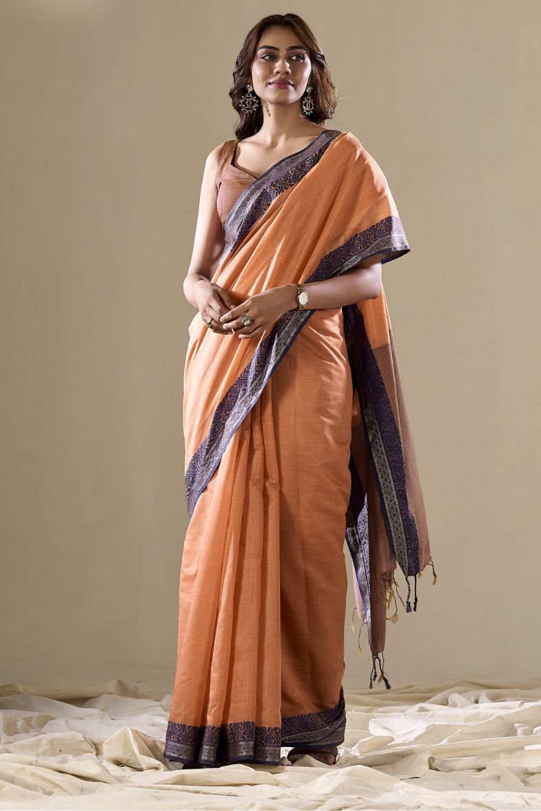 Buy MySilkLove Copperfield Orange Handloom Cotton Saree Online