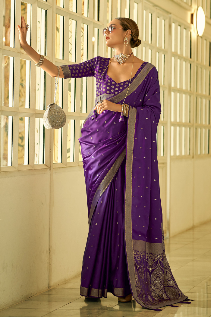 Buy MySilkLove Affair Purple Woven Banarasi Silk Saree Online