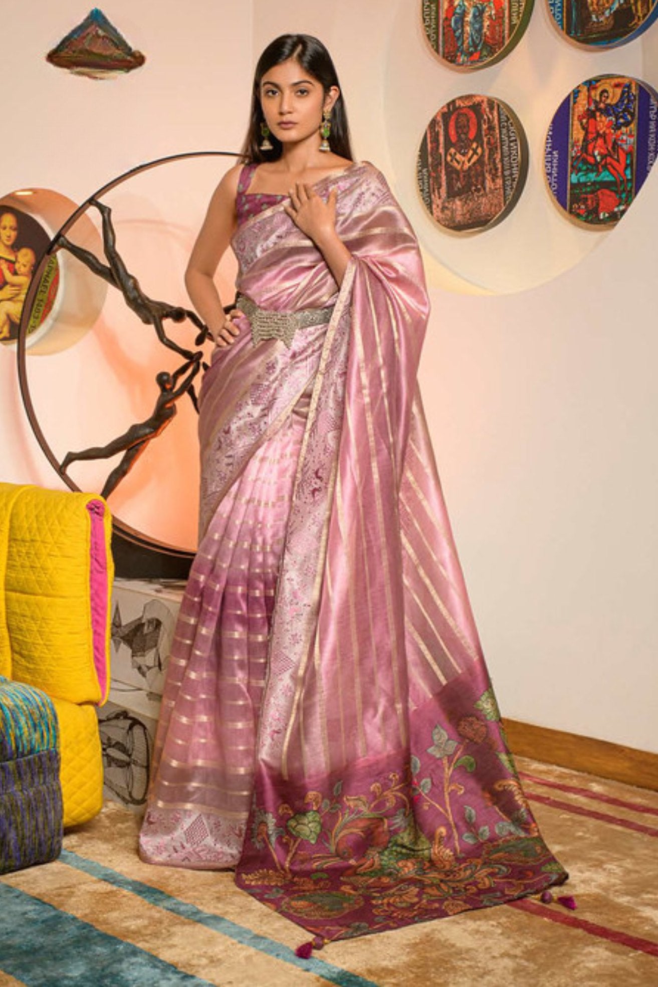 Buy MySilkLove Sundown Pink Organza Saree Online