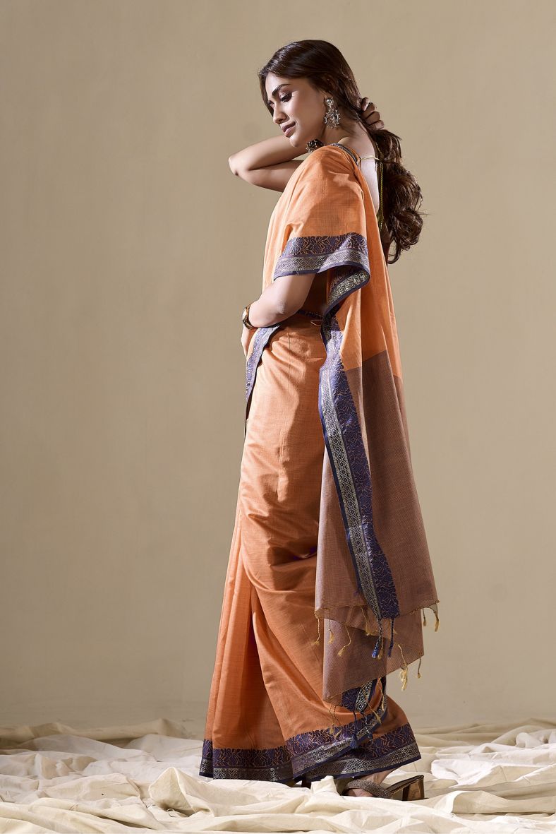 Buy MySilkLove Copperfield Orange Handloom Cotton Saree Online