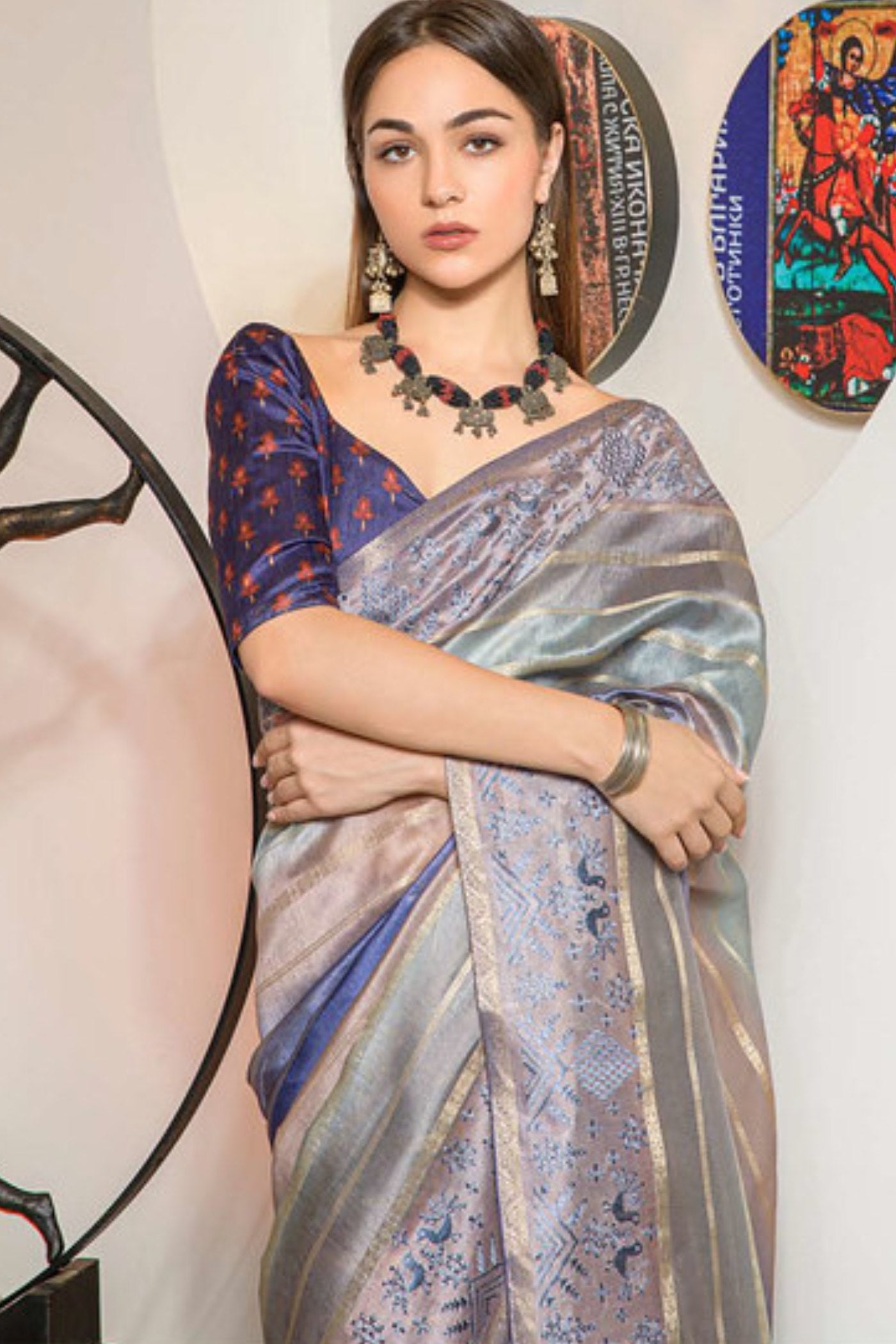 Buy MySilkLove Martini Grey Organza Saree Online
