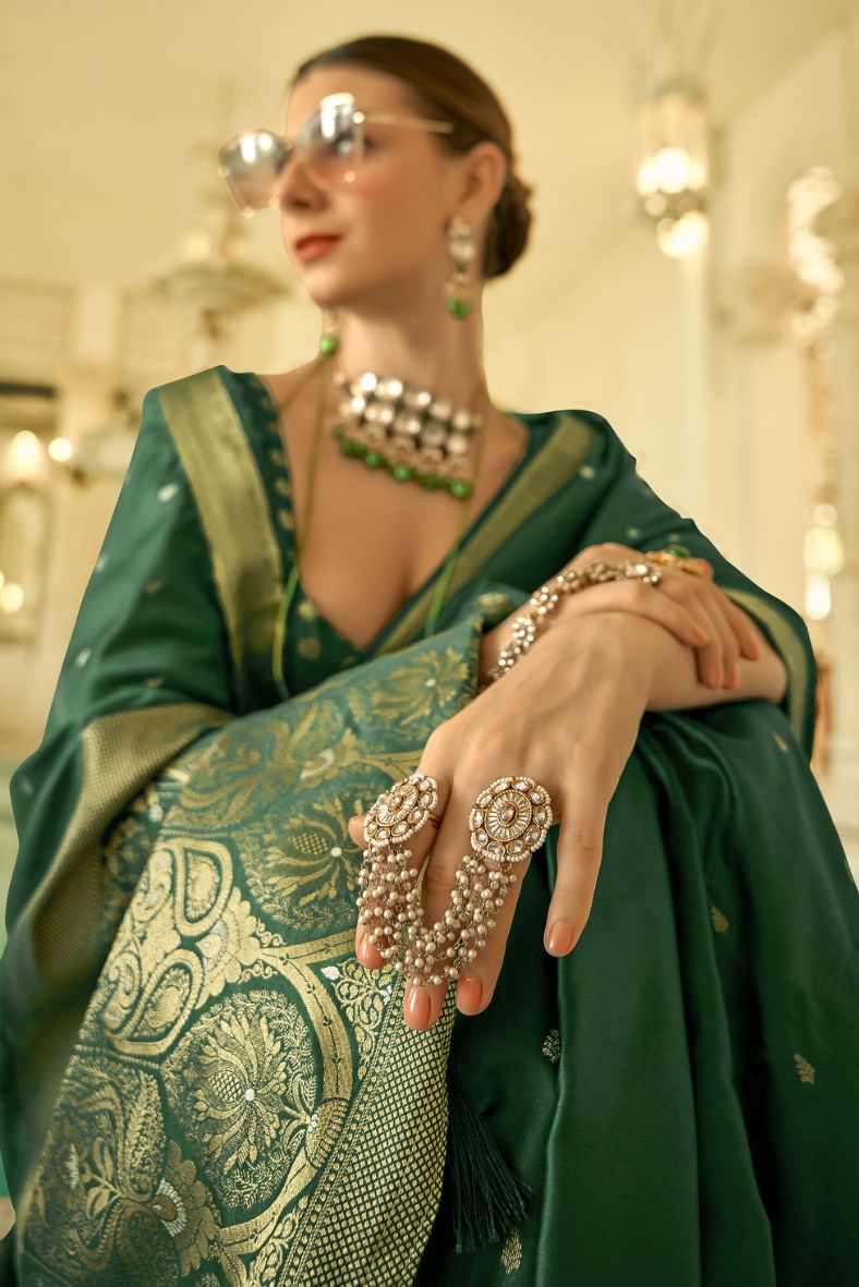 Buy MySilkLove Spring Leaves Green Woven Banarasi Silk Saree Online