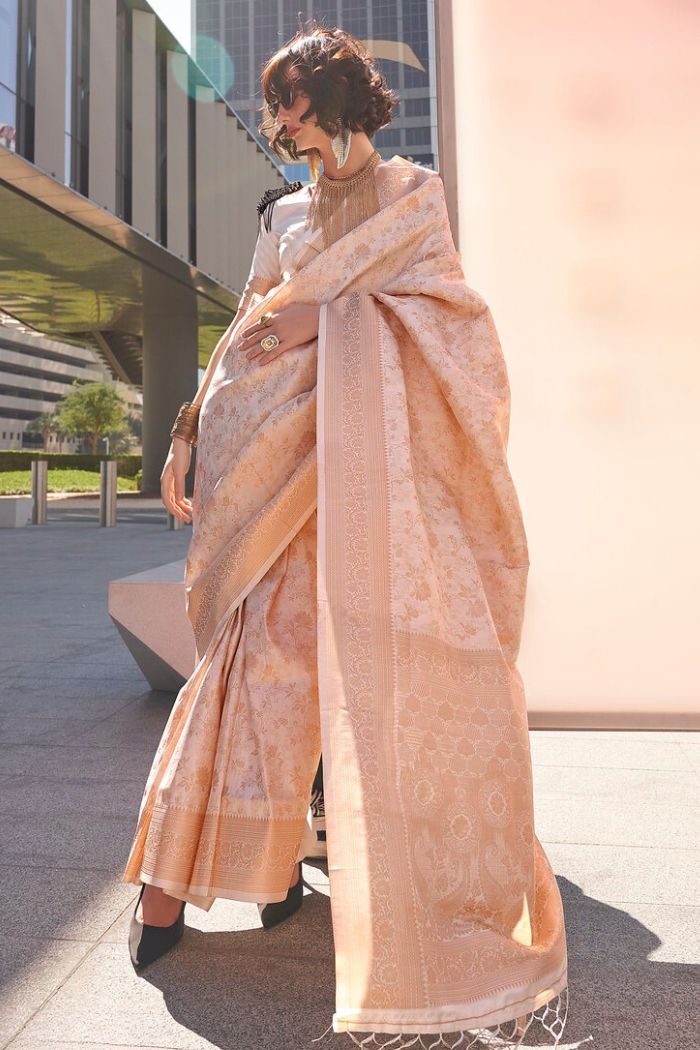 Buy MySilkLove Serenade Cream Banarasi Handloom Saree Online