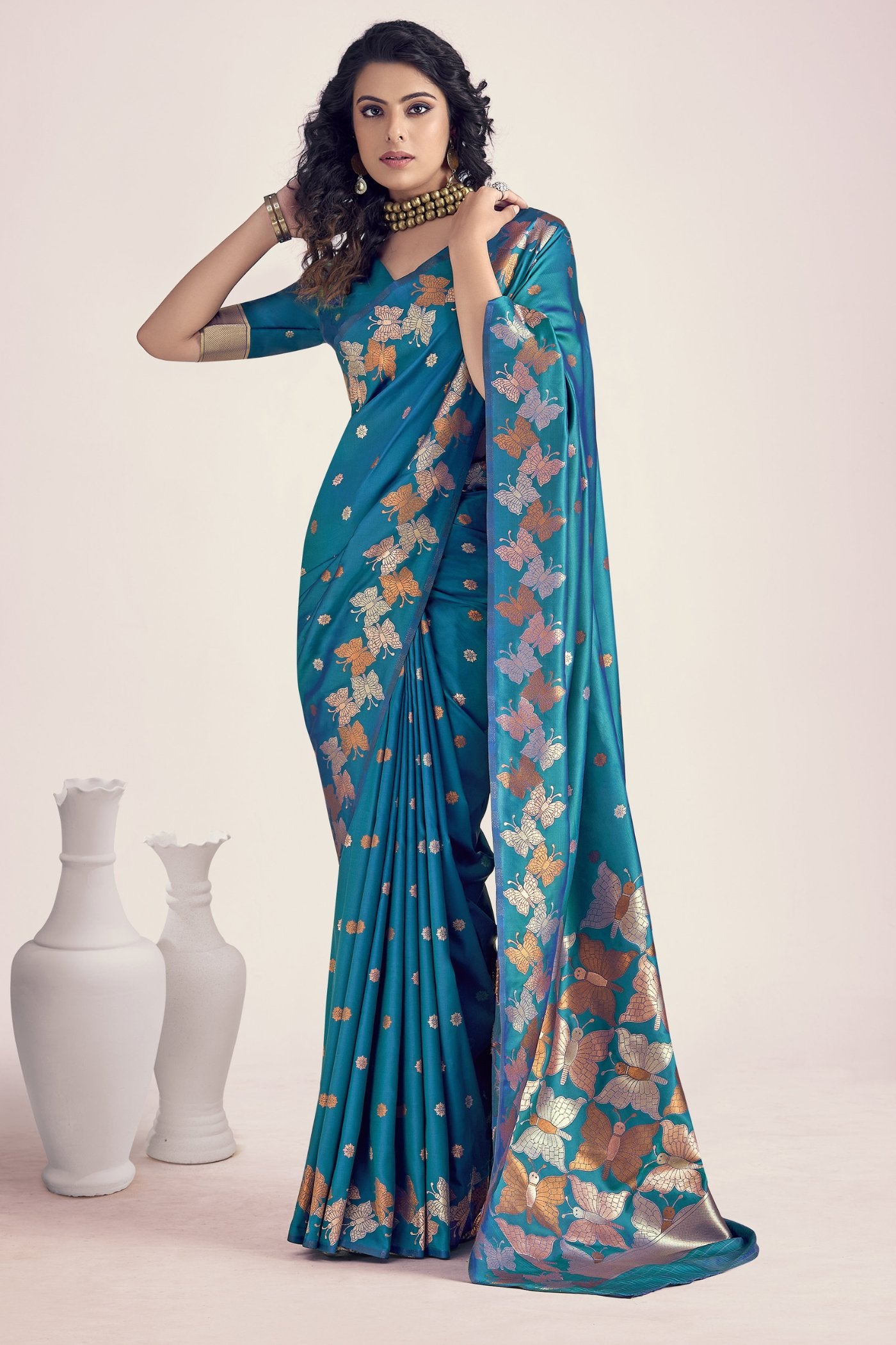 Buy MySilkLove Matisse Blue Banarasi Designer Saree Online