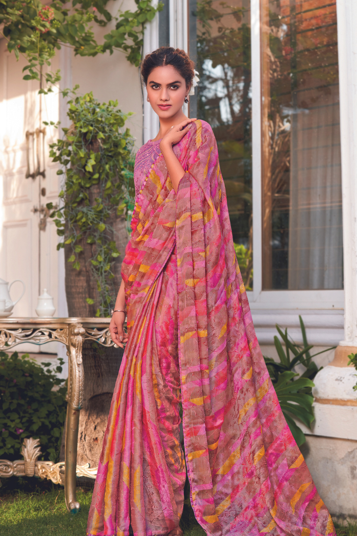 Buy Cerise Pink Georgette Chiffon Saree Online MySilkLove