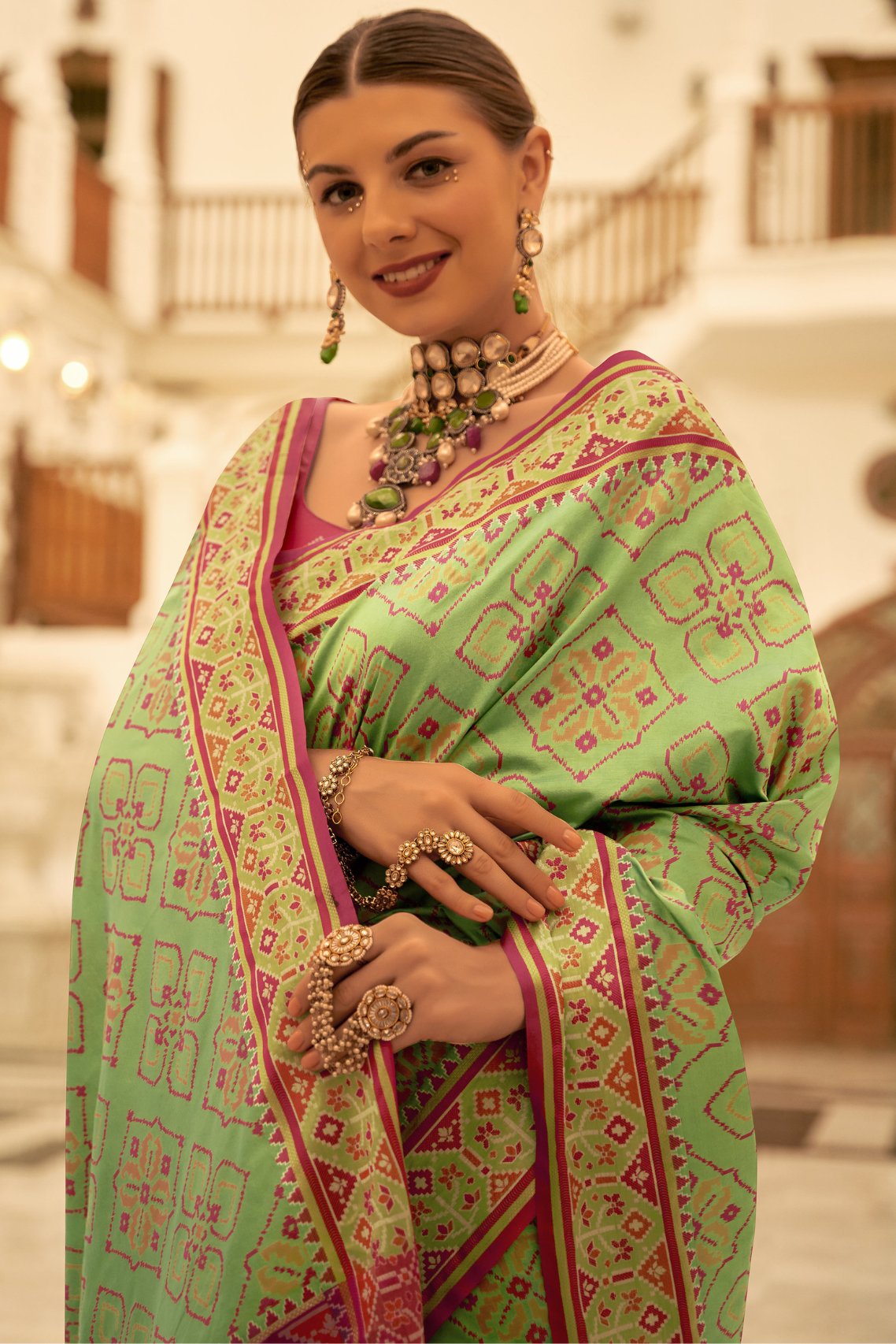 Buy MySilkLove Parrot Green Woven Patola Silk Saree Online