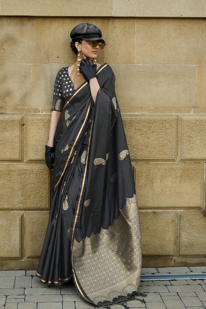 Buy MySilkLove Onyx Black Banarasi Satin Saree Online