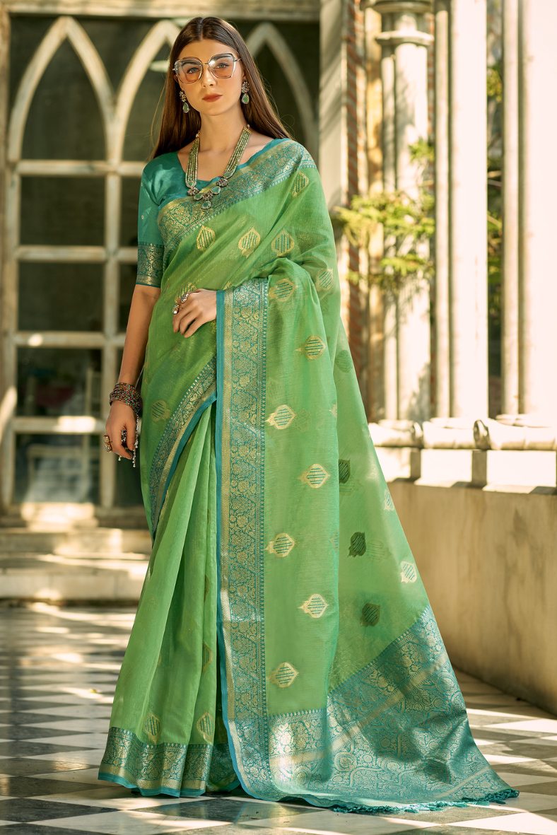 Buy MySilkLove Fern Green Woven Banarasi Silk Saree Online