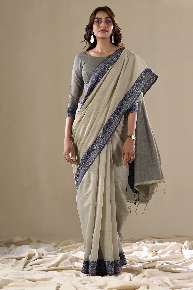 Buy MySilkLove Hillary Grey Handloom Cotton Saree Online