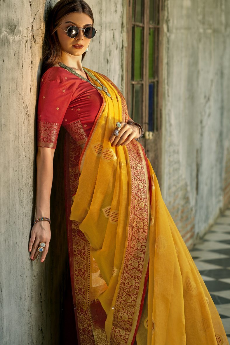 Buy MySilkLove Mustard Yellow Handloom Banarasi Silk Saree Online