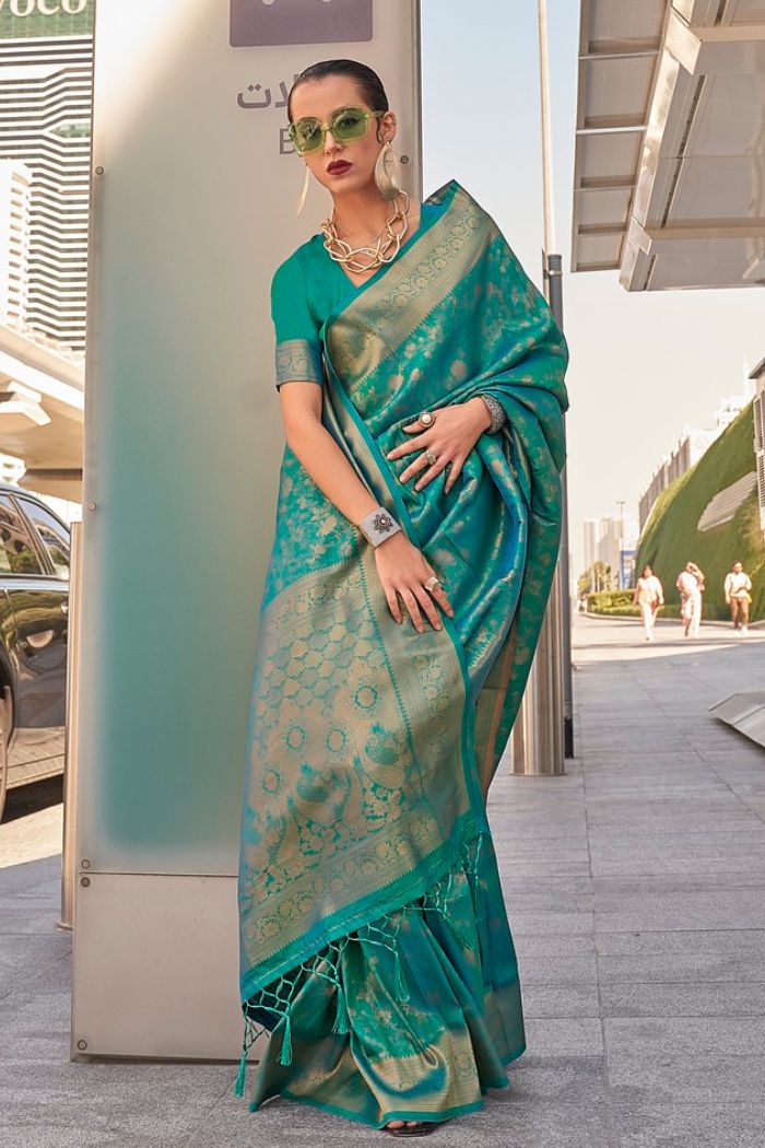 Buy MySilkLove Atoll Blue Banarasi Handloom Saree Online