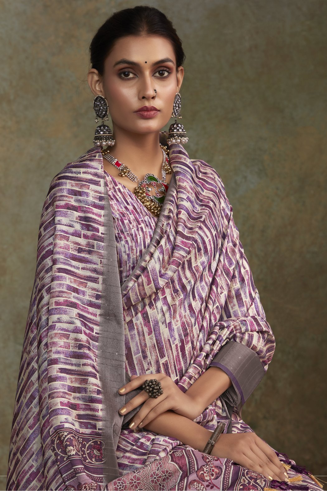 MySilkLove Strikemaster Purple Banarasi Digital Printed Saree