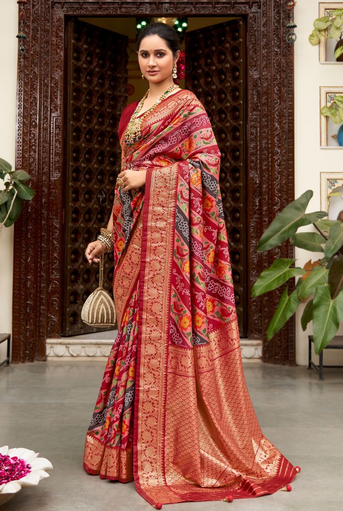 Buy MySilkLove Monarch Red Banarasi Patola Silk Saree Online