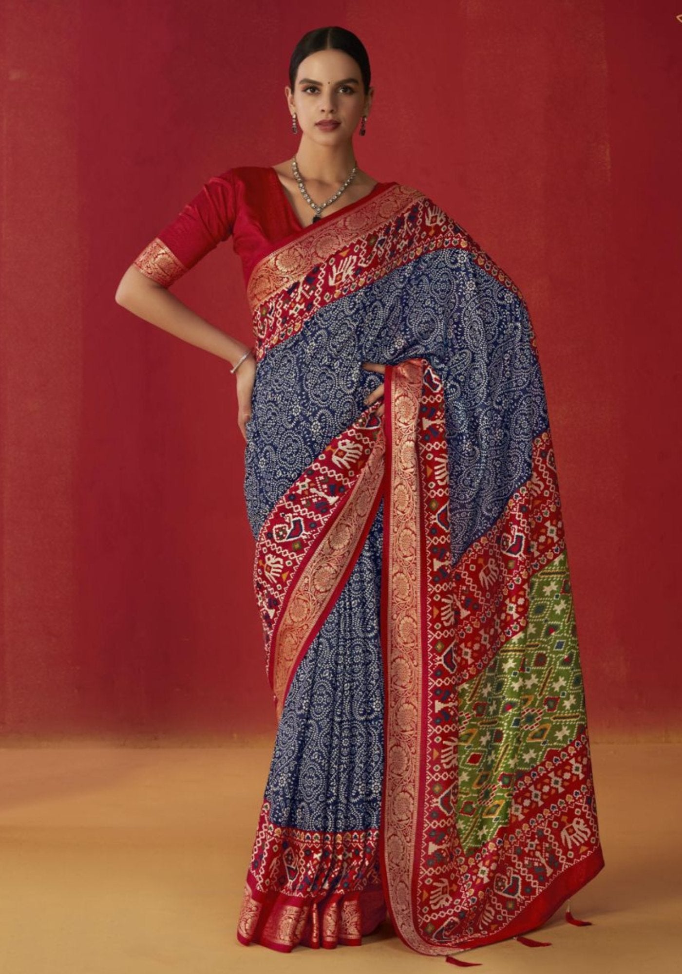 Buy MySilkLove Gun Powder Blue Printed Tussar Silk Saree Online