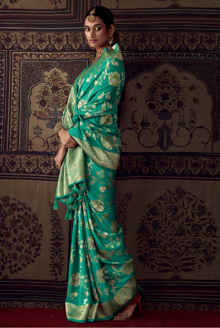 Buy MySilkLove Emerald Green Designer Banarasi Silk Saree Online