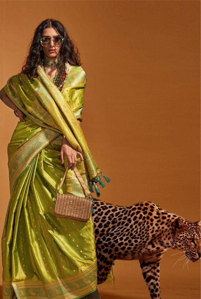 Buy MySilkLove Alpine Green Handloom Satin Silk Saree Online