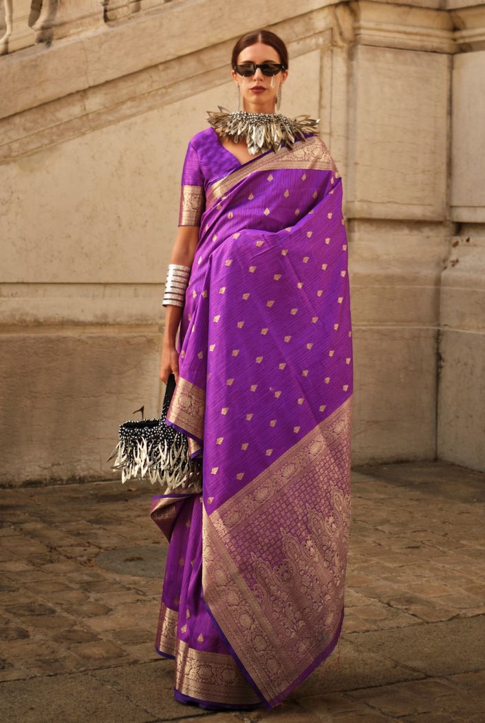 Buy Royal Purple Banarasi Handloom Khadi Silk Saree Online MySilkLove