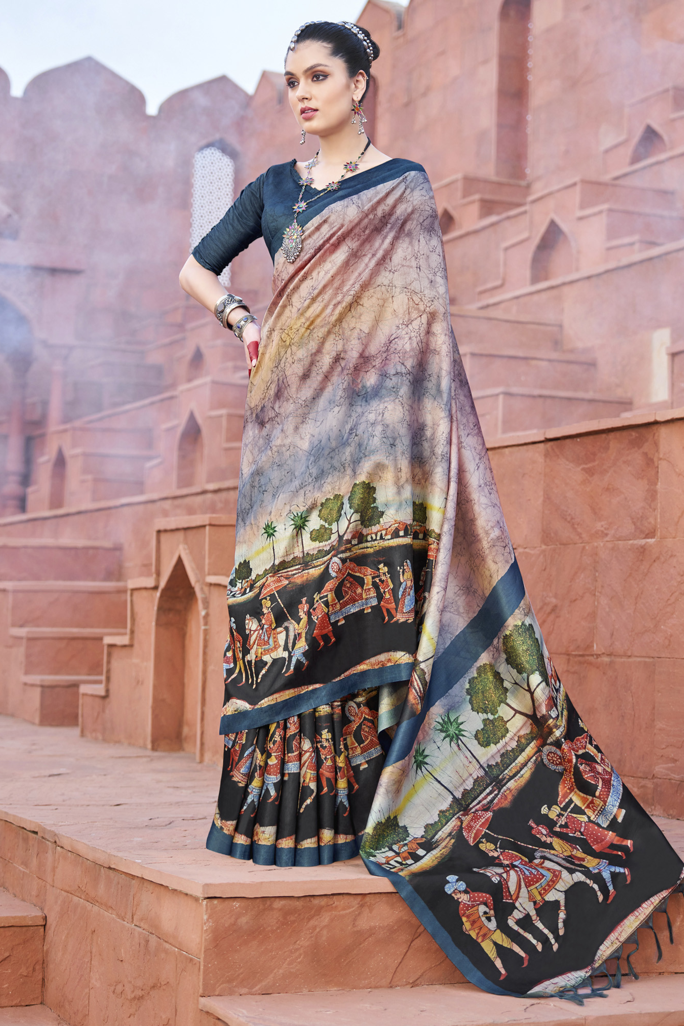 Buy MySilkLove Waterloo Grey & Cream Handloom Tussar Silk Saree Online