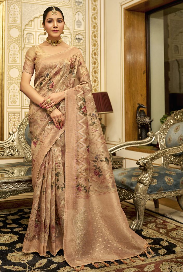 Buy MySilkLove Gold Sand Golden Organza Tissue Silk Saree Online