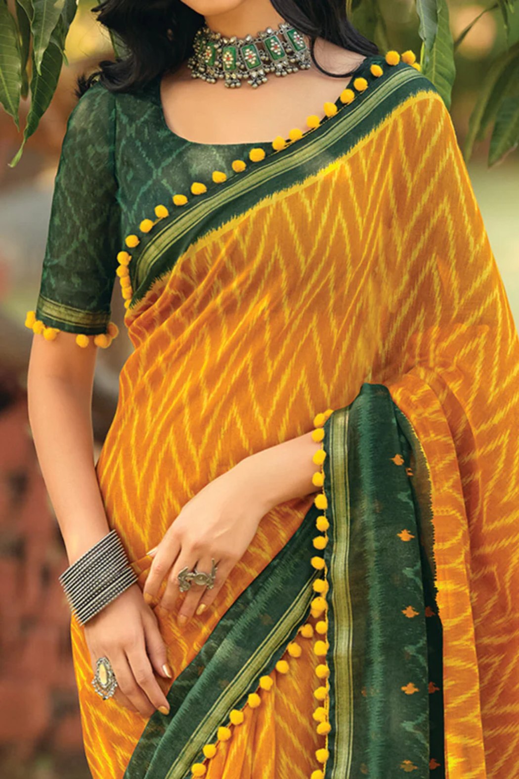 Buy MySilkLove Ochre Yellow Mul Mul Cotton Saree Online