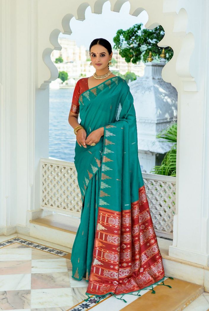 Buy MySilkLove Caribbean Green South Silk Saree Online