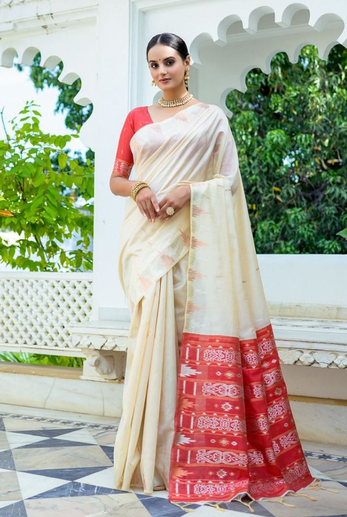 Buy MySilkLove Wester White South Silk Saree Online