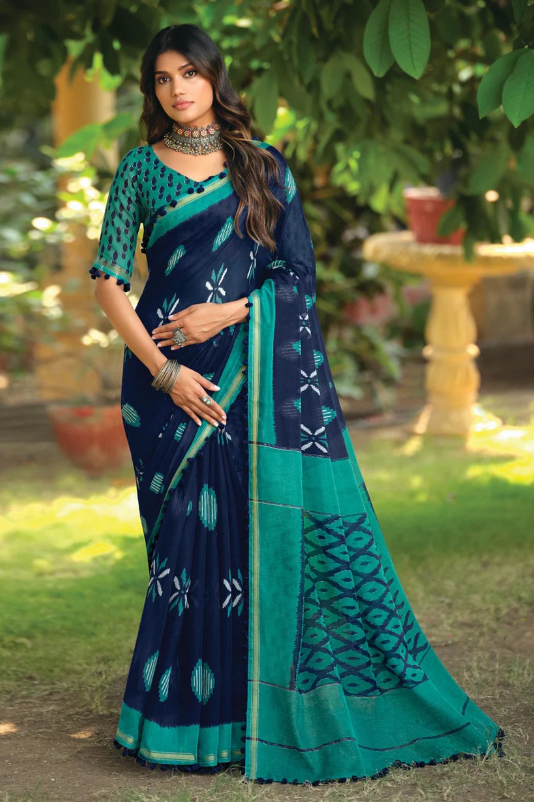 Buy MySilkLove Firefly Blue Mul Mul Cotton Saree Online