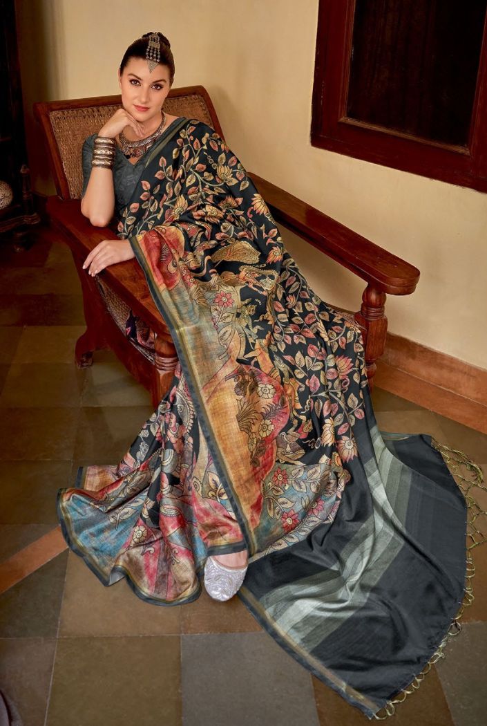 Buy MySilkLove Outer Space Grey Chitrapatta Kalamkari Saree Online